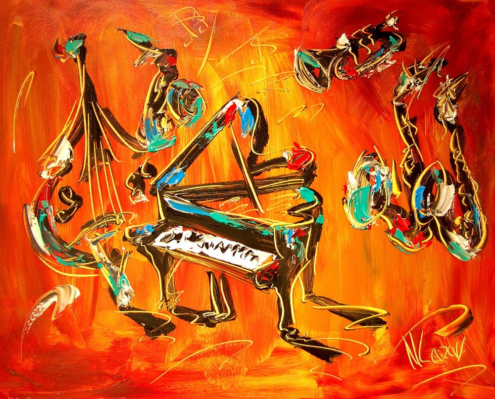 JAZZ ART  Painting  Stretched Canvas Signed WERG5yEW