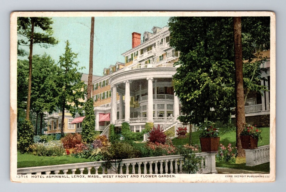 Lenox MA-Massachusetts, Hotel Aspinwall, West Front, Advertise Vintage Postcard