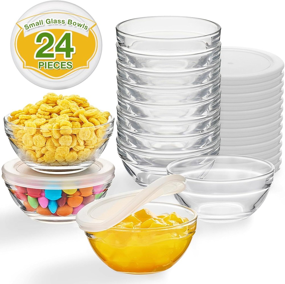 12 Pack 4 Oz Mini Glass Bowls with Lids, 3.5 Inch Small Glass Containers