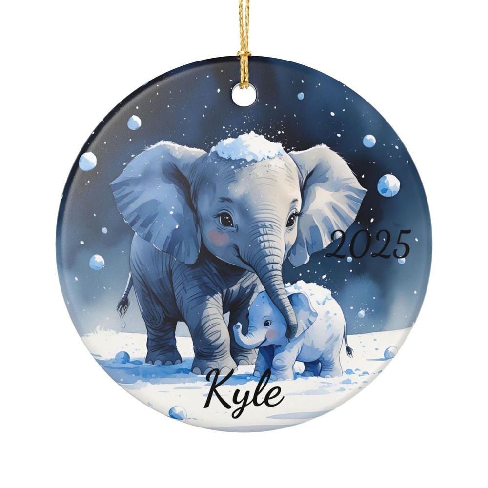 Custom Elephant Ceramic Ornament for Baby Showers & Christmas Decor-image