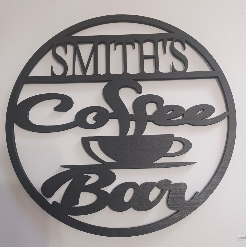 Rustic Farmhouse Coffee Bar Sign - Personalized Retro Wood Cutout Decor  -image