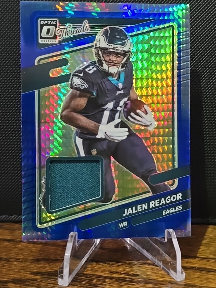 2021 Donruss Optic Threads Jalen Reagor Eagles Hyper Blue Memorabilia Patch Card