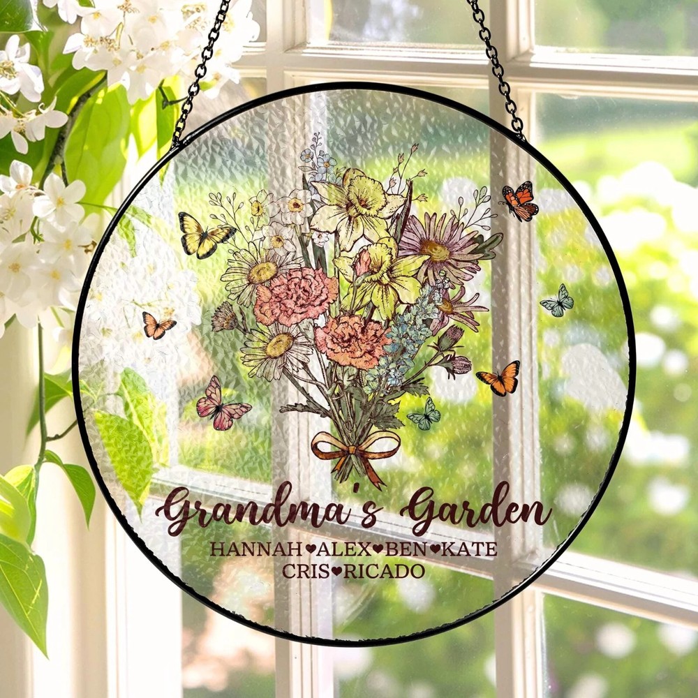 Birth Month Flower Stained Glass Suncatcher for Grandma's Garden-image