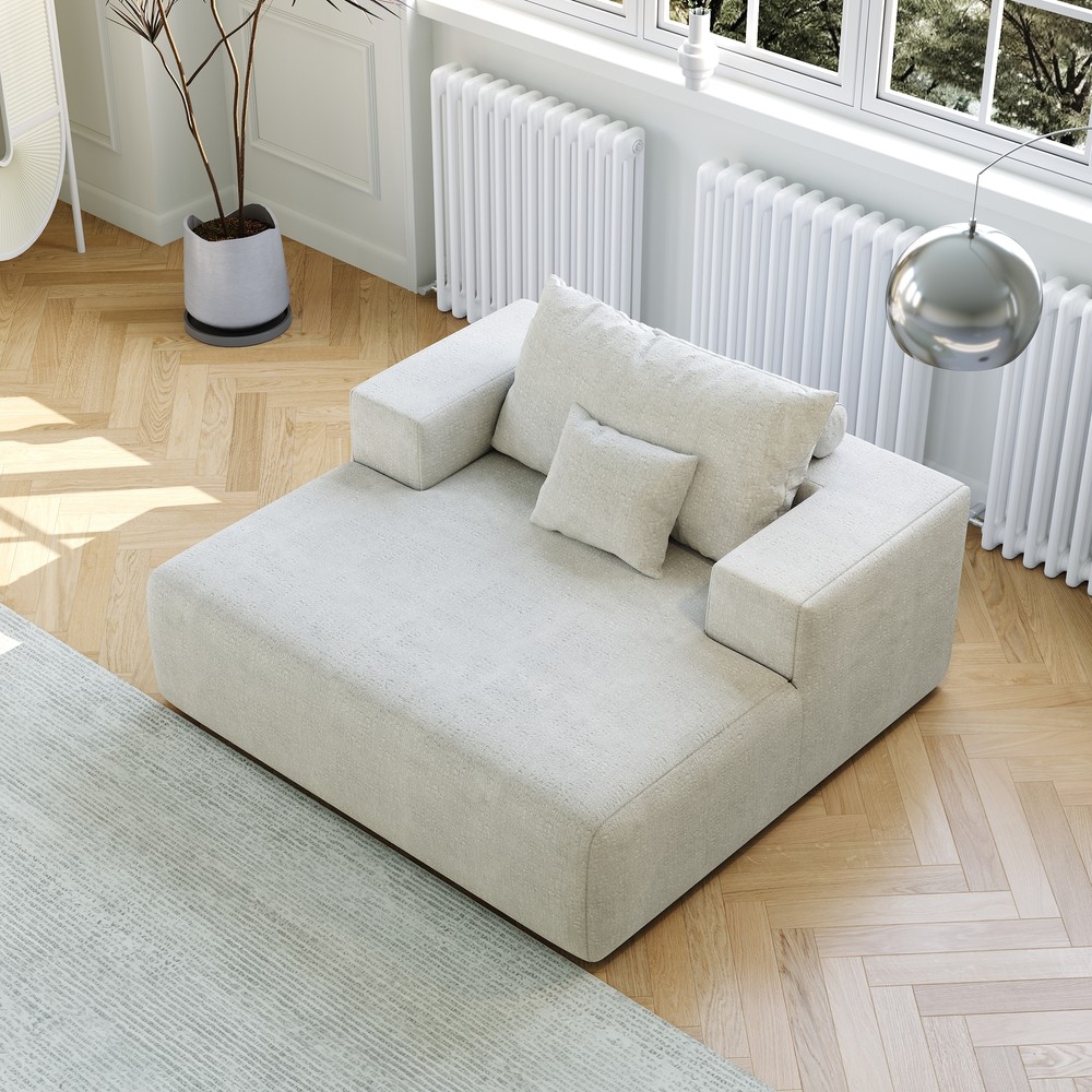 55-Inch Fluffy Chenille Sponge Sofa Lounge Chair - No Assembly Modern Sleeper