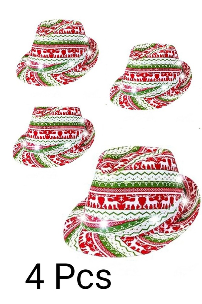 LED Fedora Hat Christmas Flat Top Hat Festive Holiday Party Hat Concert.. 4 pcs