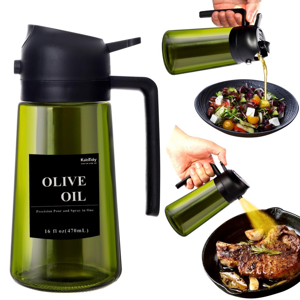 16oz Olive Oil Dispenser and Sprayer for Kitchen with 2-in-1 Design