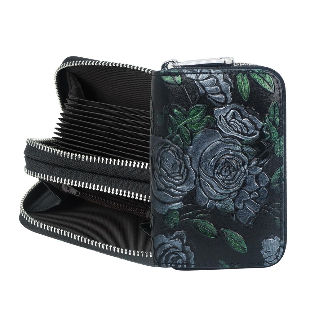 RFID-Blocking Leather Credit Card Holder for Women – Zip-Around Genuine Leather Design-image