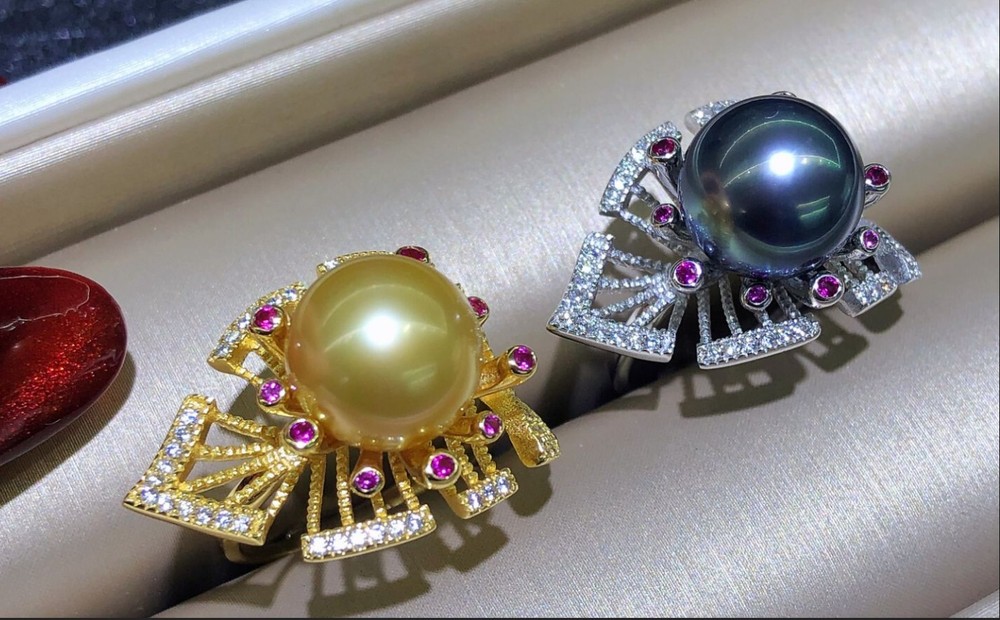 Hot AAAAA 11-12mm Natural South Sea Gold Pearl 925S Ring