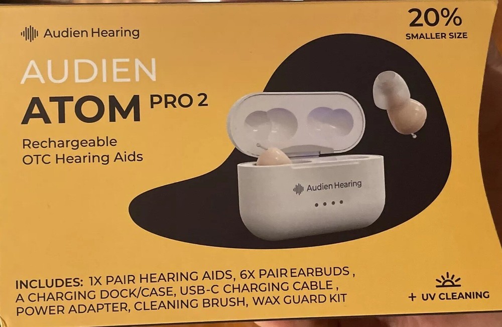 Audien ATOM PRO 2 Wireless Rechargeable OTC Hearing Aid Brand NEW- Open Box