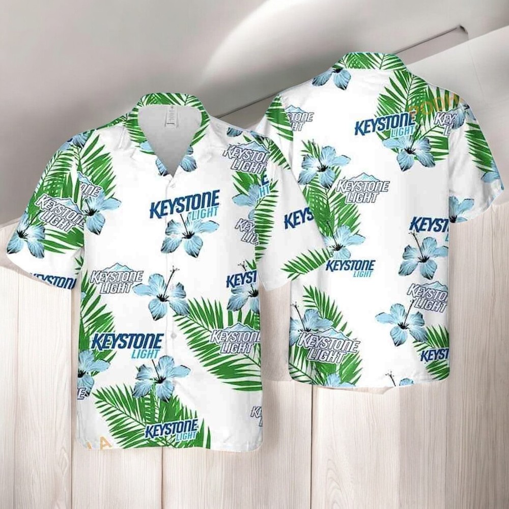 Keystone Light Hibiscus Flower Pattern Hawaiian Shirt Beach Gift For Beer Lovers