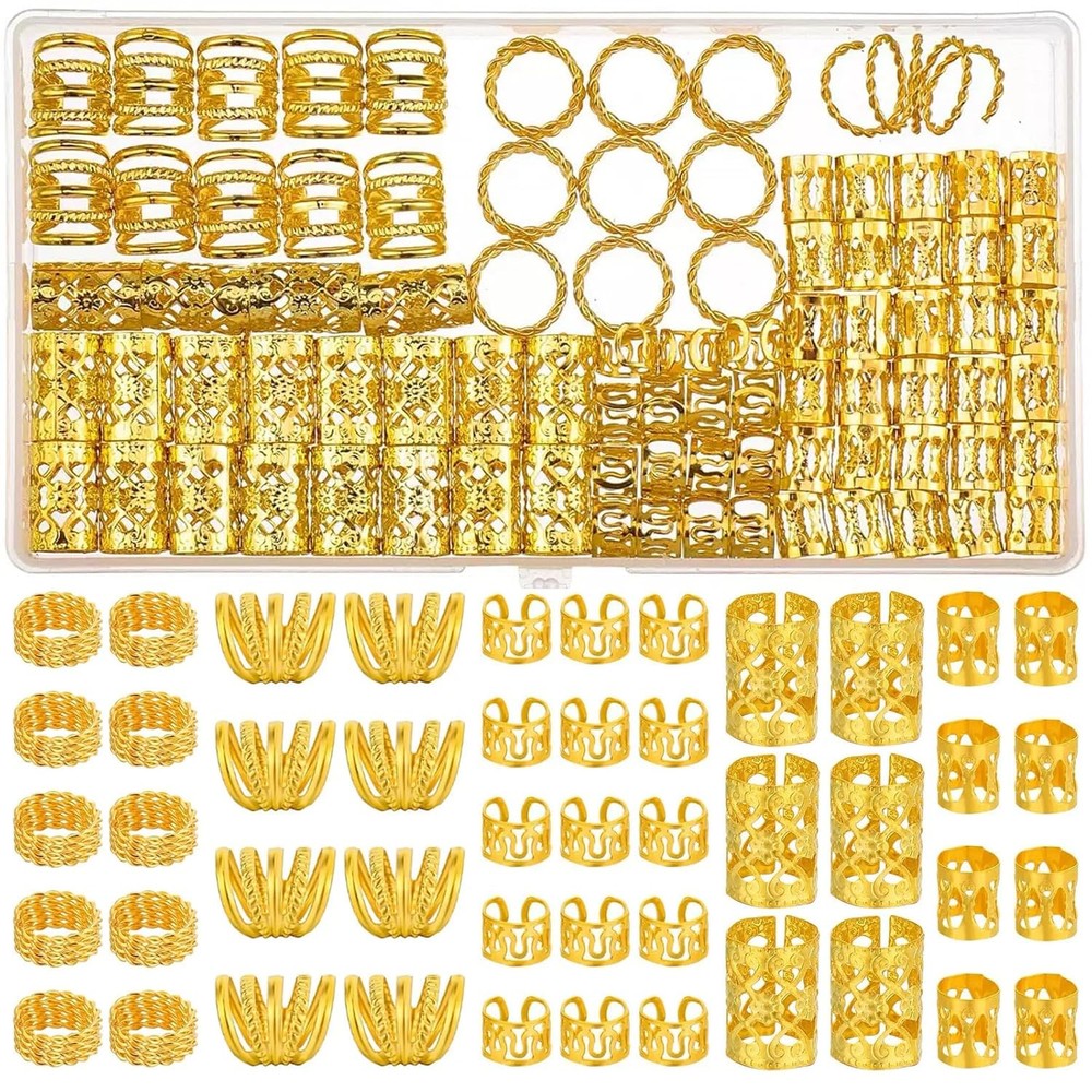 Tuefuzy 110 Pcs Golden Yellow Gold Hair Jewelry Braid Accessory Set
