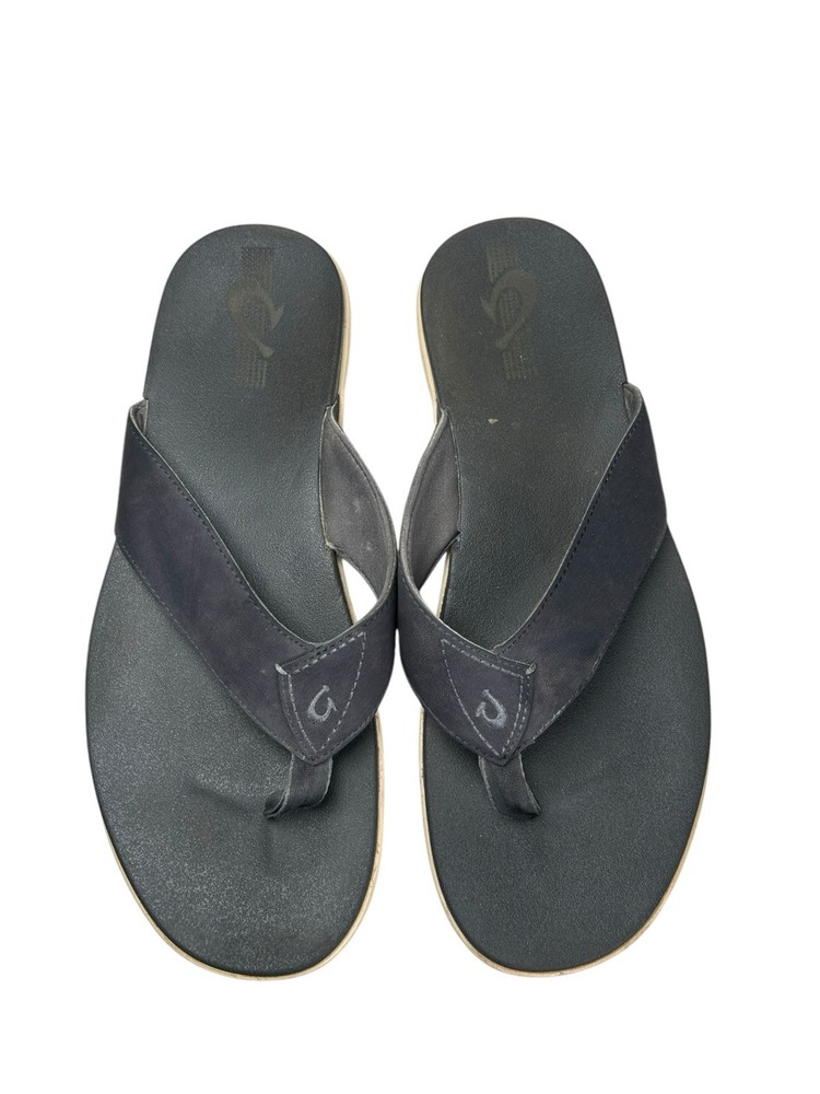 Olukai Ohana Gray Black Flip Flops Size 13 Men Beach Pool Sandals