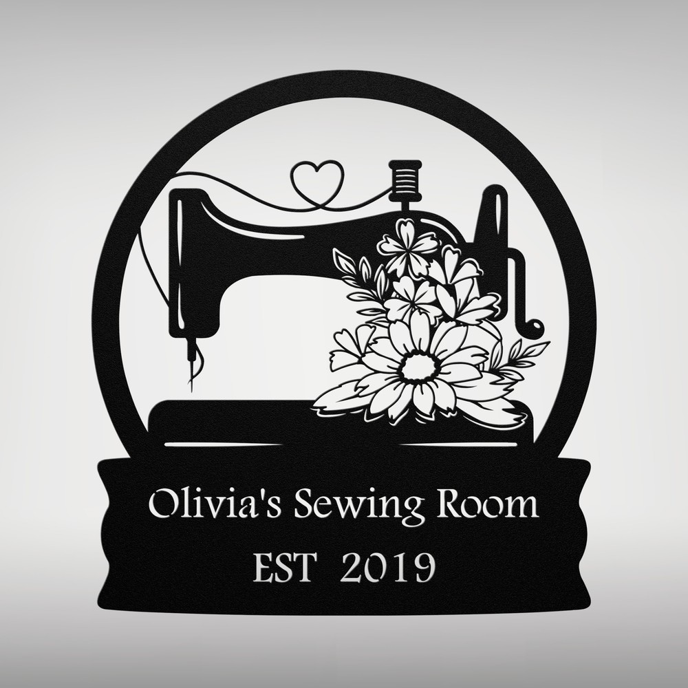 Personalized Sewing Machine Metal Sign Custom Gift for Crafters Home Decor
