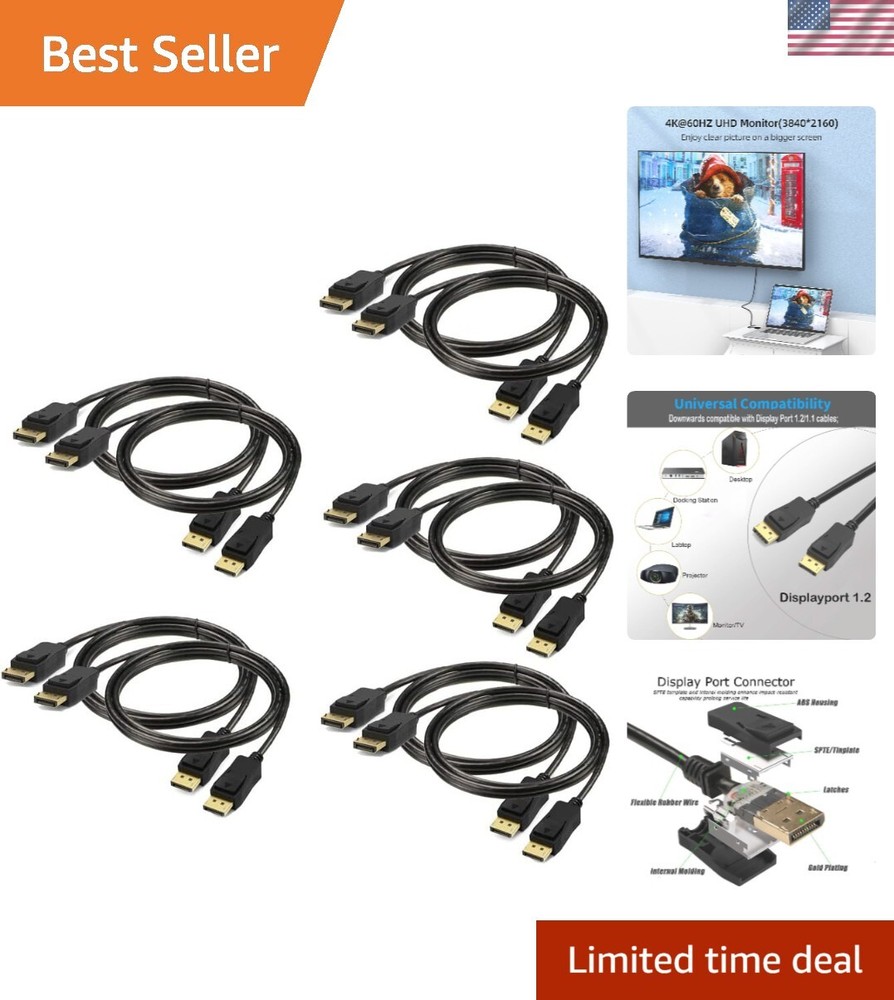 6ft DisplayPort to DP Cable 10-Pack, High-Speed Gold-Plated Connectors