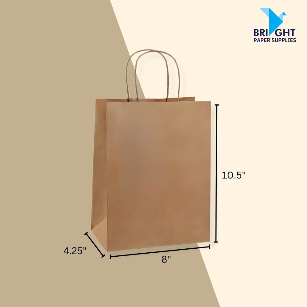 [100 bolsas] Compras de papel kraft marrón con asas.-[8x4,5x10,5]