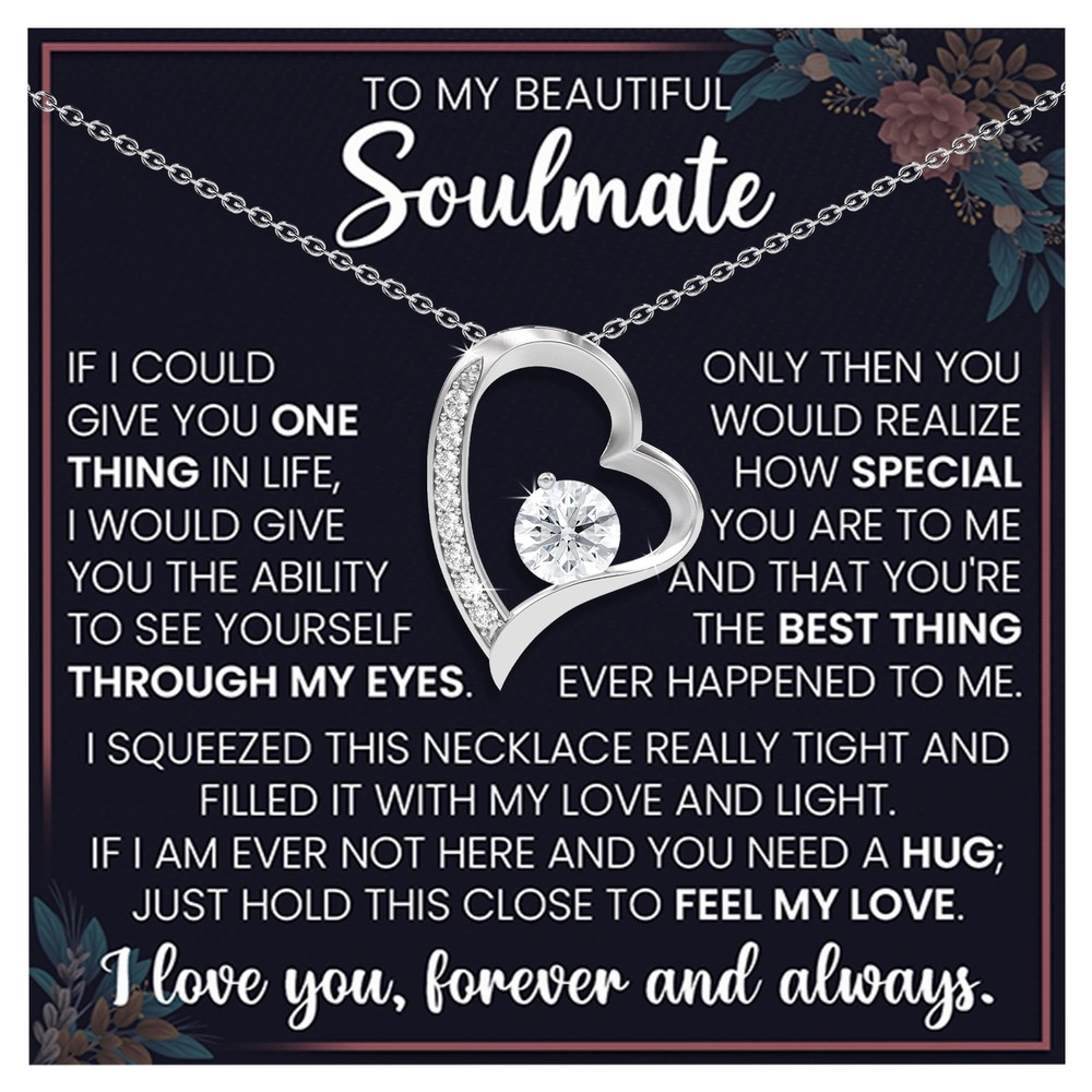 Soulmate Necklace Gift for Her| Soul Mate White Gold Cz Heart Pendant Jewelry...