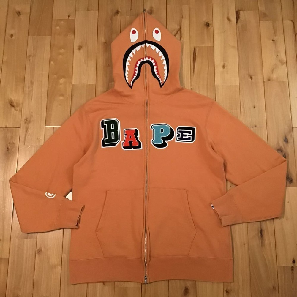 2XL  BAPE orenge shark full zip logo multi fonts  hoodie a bathing a From Japan