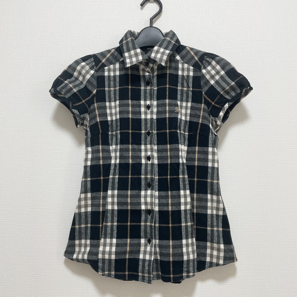Burberry Blue Label Logo Embroidered Shirt Nova Check Black Size 38/XS Japan