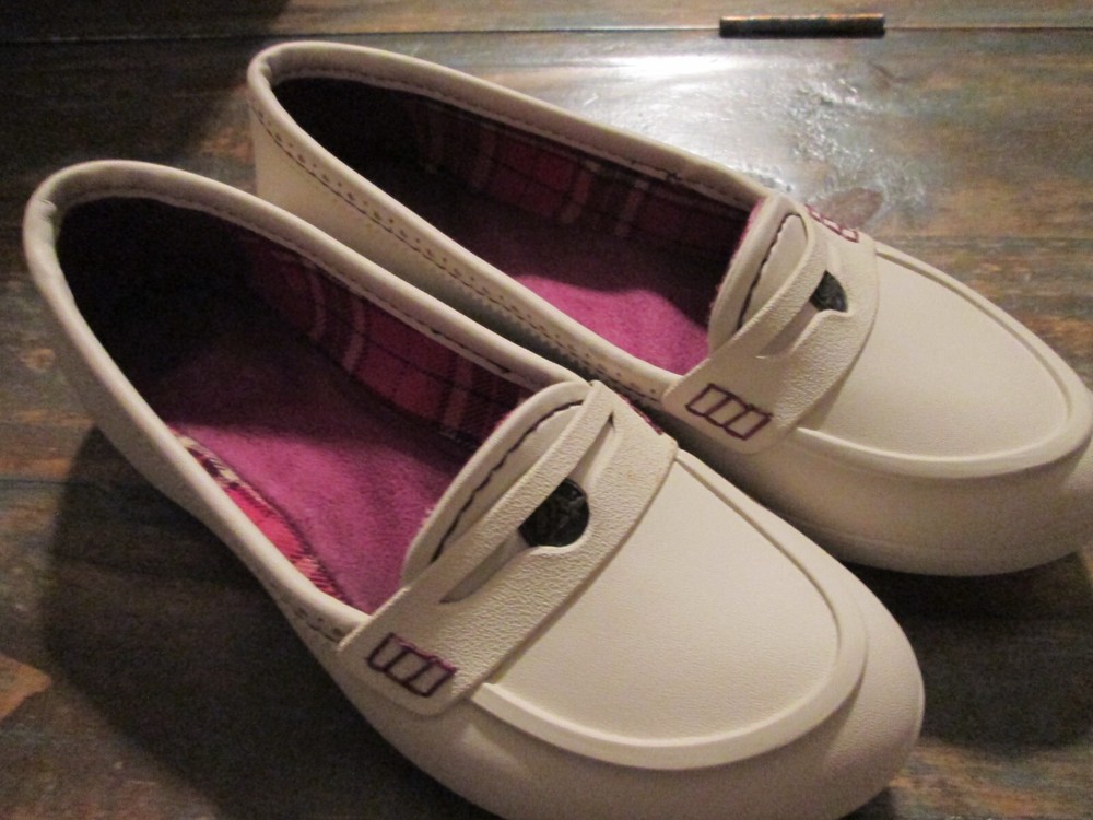 Crocs Lano Penny Loafers Slip On Comfort Shoes Women's Sz 7 Beige Mauve Accents