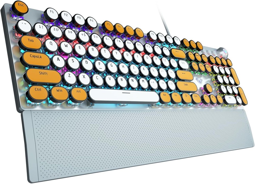 F2088 Mechanical Keyboard with Clicky Blue Switches and Rainbow LED Backlighting