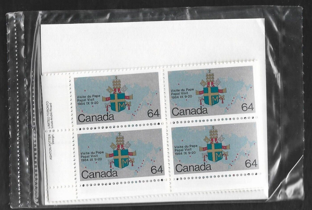 Canada PO Pack #1031 Papal Visit 64c Plate Block Set MNH Stamps PK98447-image