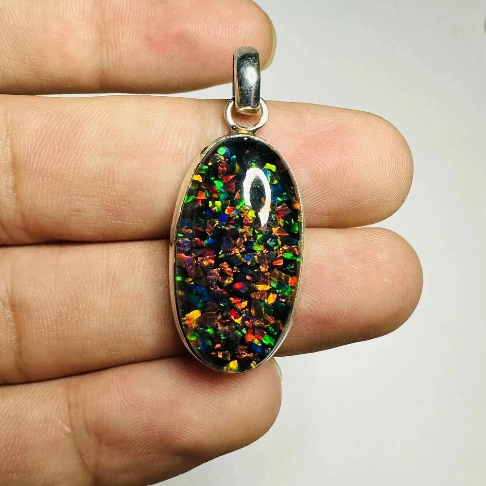 Sterling Silver Triplet Pear Opal Gemstone Handmade Pendant Jewelry 15.45 Ct