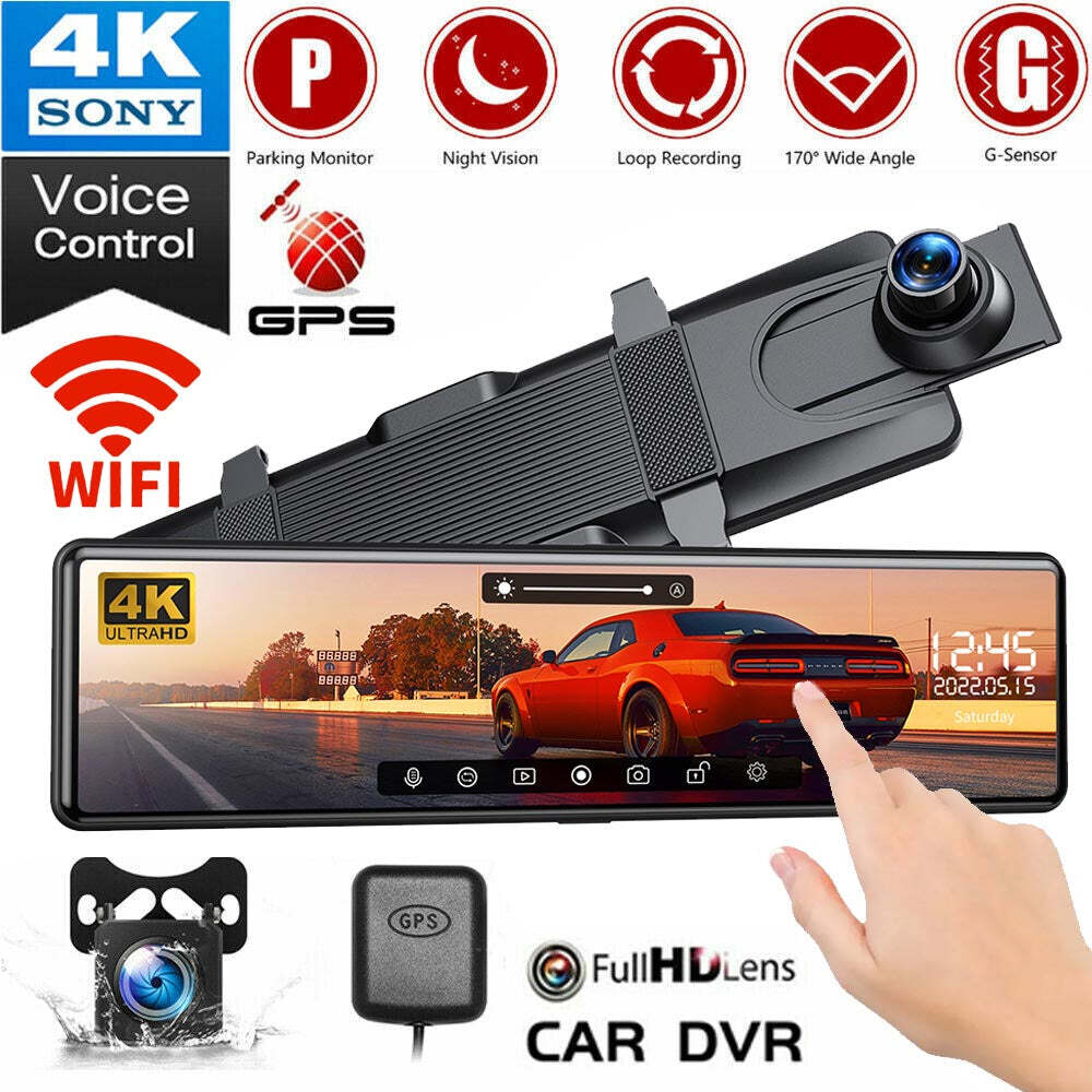 TOGUARD 12 Inch 4K WiFi Touchscreen Dash Cam with GPS and Night Vision  