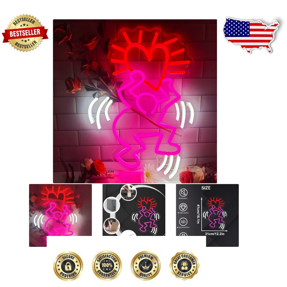 Dimmable Haring Street Art Heart Neon Sign – Vibrant Wall Decor for Parties