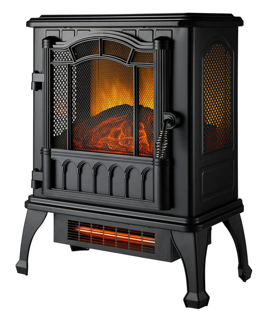 New 2-Setting 3D Electric Stove Heater with Life-like Flame, Black