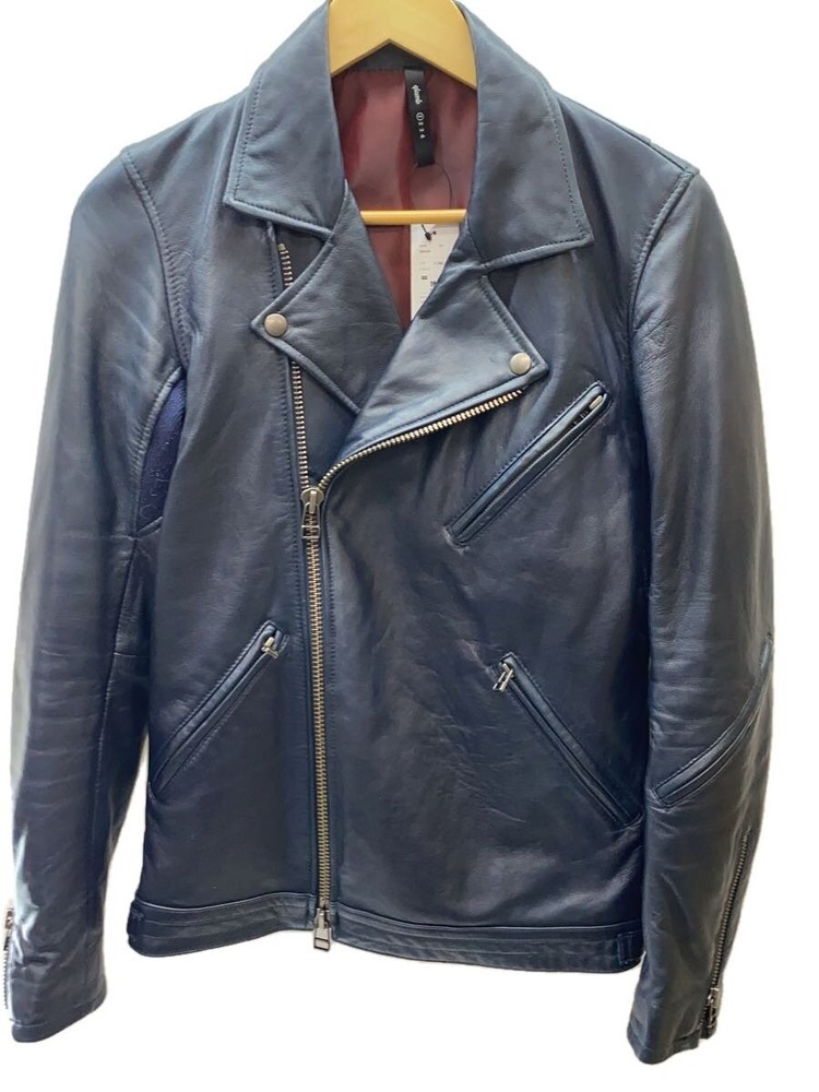 Glamb Sheepskin Leather Jacket Blouson in Navy Blue Plain Style 1306