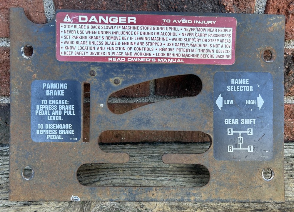 Toro 1988 Wheel Horse 414-8 Shift Pattern Plate 111387 Replacement