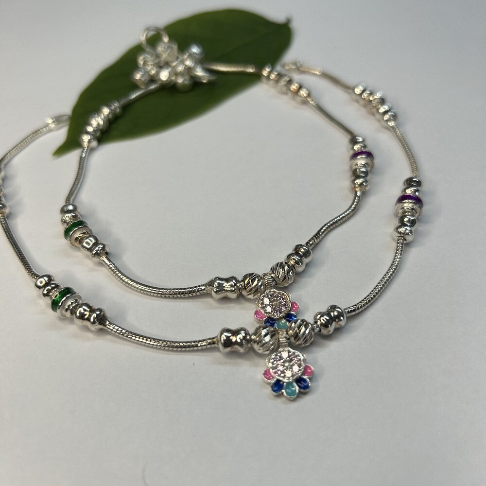 Glistening Silver Payal Anklet for Women Girls, Fine Silver, Fast Shipping-image