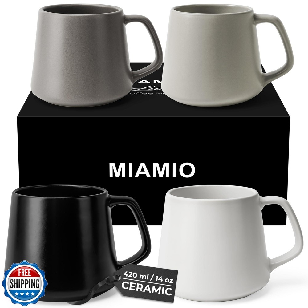 MIAMIO Large 14 oz Ceramic Coffee Mugs Set of 4