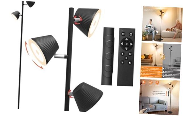 [2024 New]42W Tree Floor Lamp, Super Bright LED Standing Lamp with Black