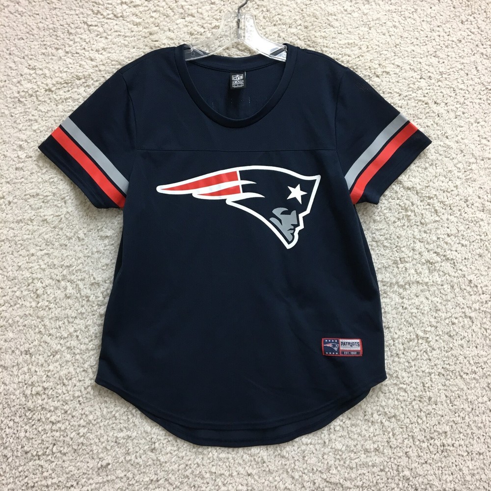 New England Patriots Jersey Large Adult Blue NFL Team Apparel #60 Logo Womens L