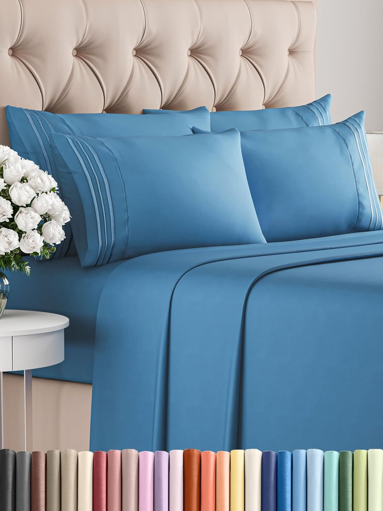 Queen 6 Piece Sheet Set - Breathable & Cooling Sheets - Hotel Luxury Bed Sheets