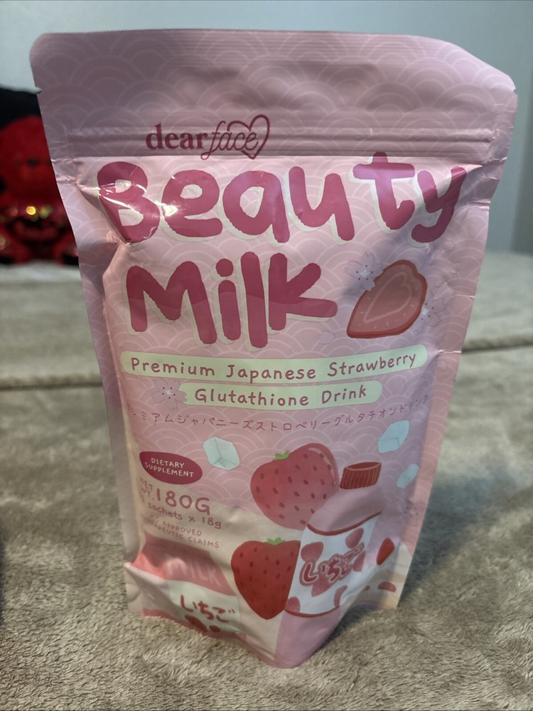 Dear Face Beauty Milk Japanese Collagen Ichigo Strawberry Drink, 10 Sachets