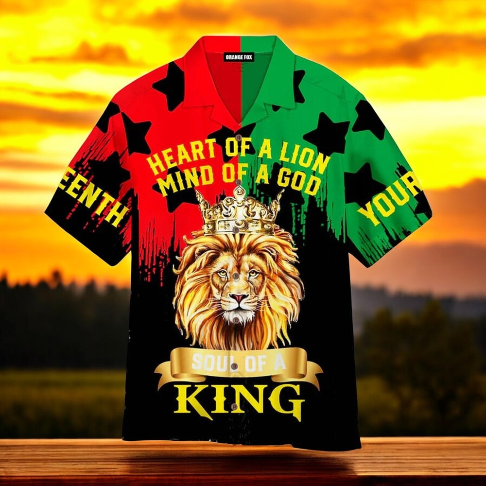 Lion Juneteenth God Mind Hawaiian Shirt with Heart of Lion Design