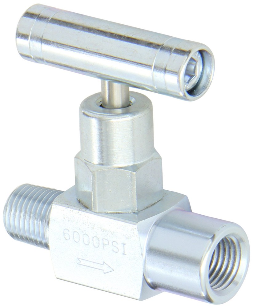 PIC Gauge NV-CS-1/4-GS-180-MXF Carbon Steel Straight Needle Valve with Gas Se...