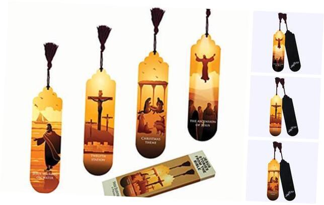 Decorative 4 Piece Bookmark Set, Metal Pressed Jesus Stories from the Bible