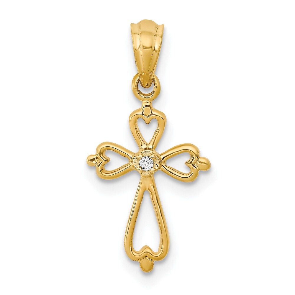 Avariah Solid 14k Yellow Gold Diamond Accented Cross Pendant - 21.5mm