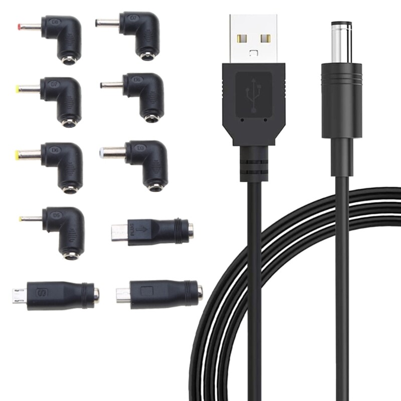 Portable USB to DC5V 3A Power Cable with 10 Adapters for Charging