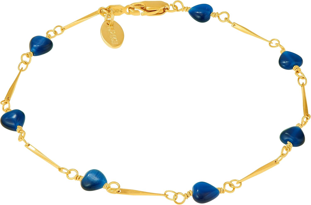 Women's 24k Gold Plated Blue Heart Anklet Bracelet for Girls Teens