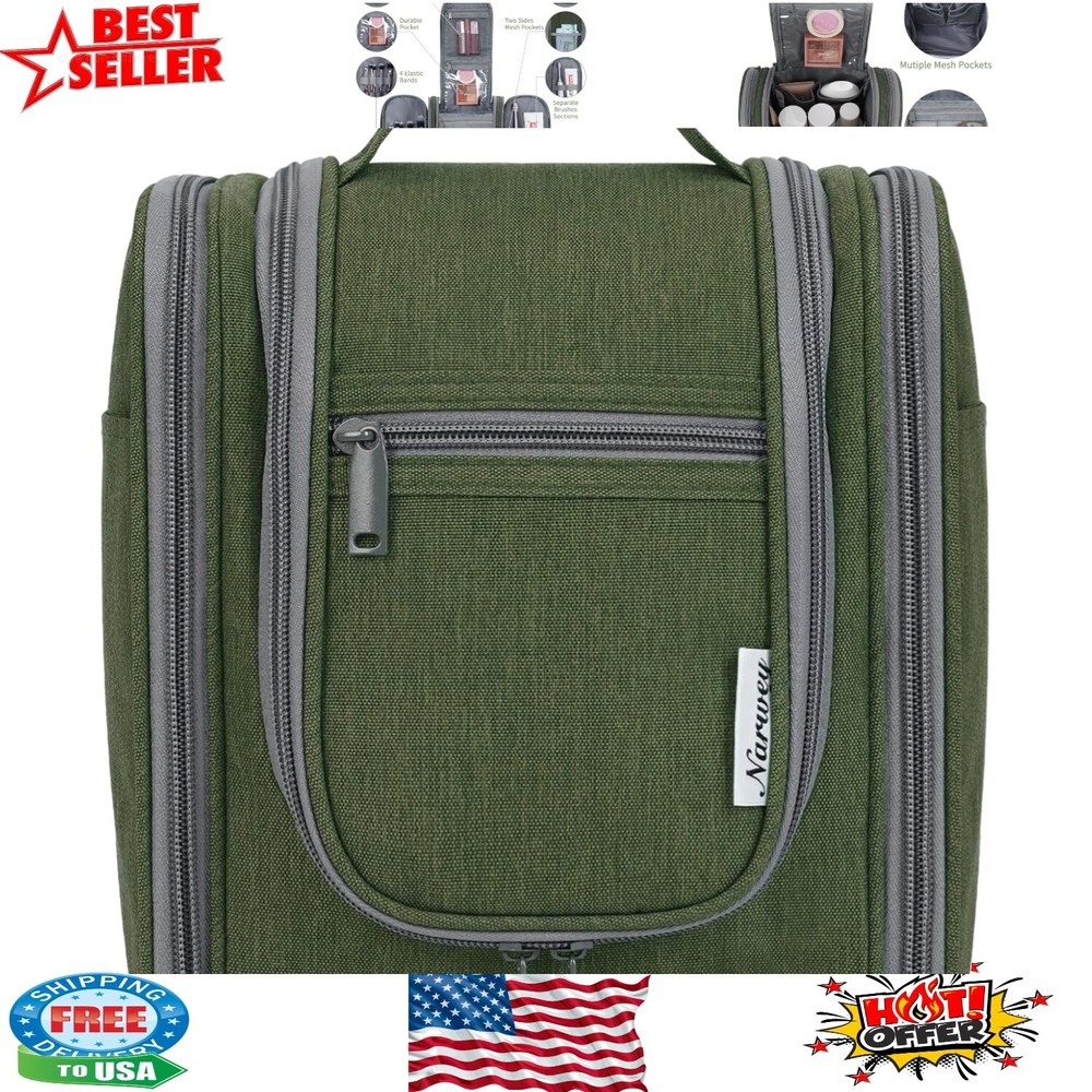 Medium Travel Cosmetic Organizer - Multiple Compartments in Army Green - Unisex