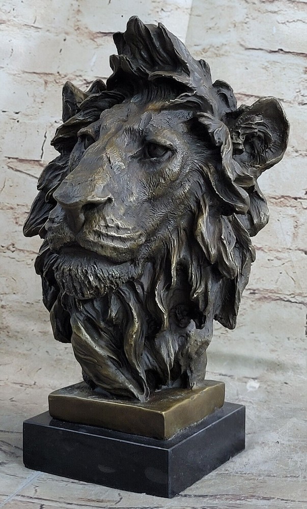 Majestic Bronze Marble Lion Bust Sculpture African Decor Gift