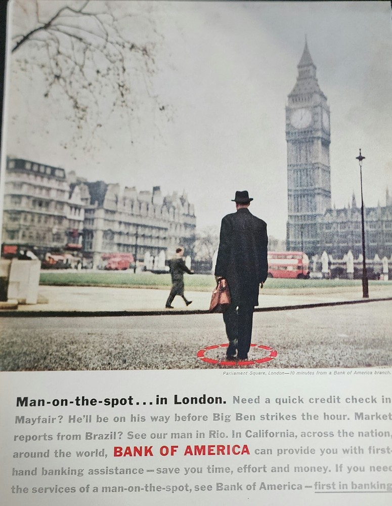 Bank of America London Magazine Ad Advertisement 1960 Display Wall Art Deco