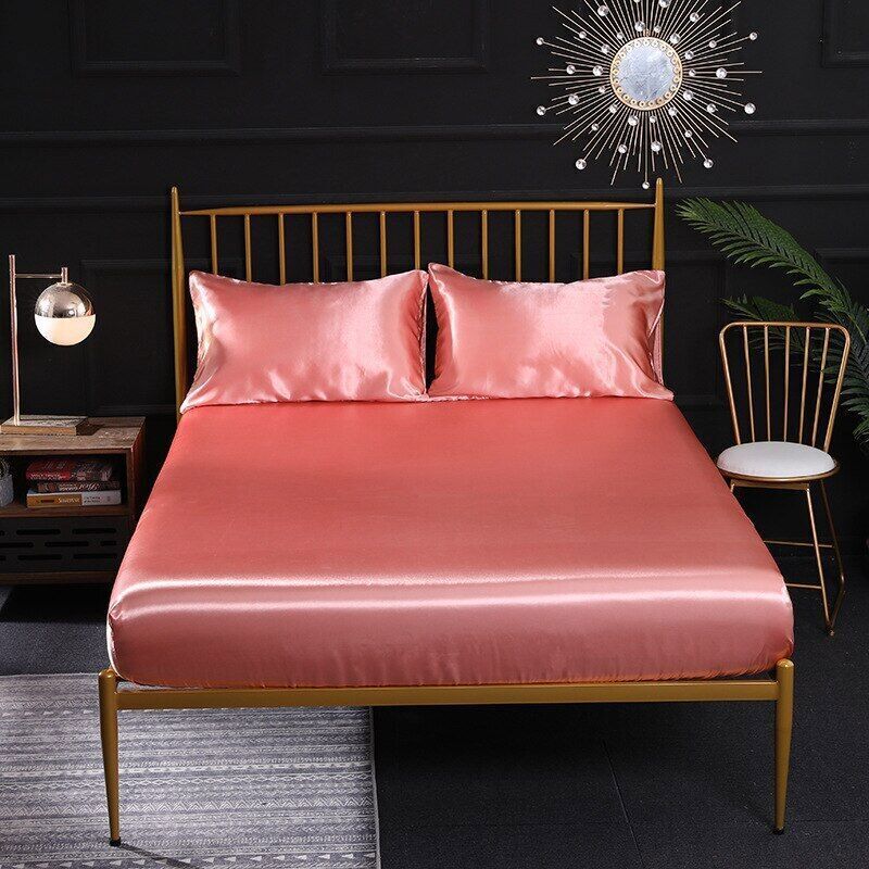 Luxury Elastic Fitted Sheet High-end Solid Color Satin Bedsheets Pillowcases