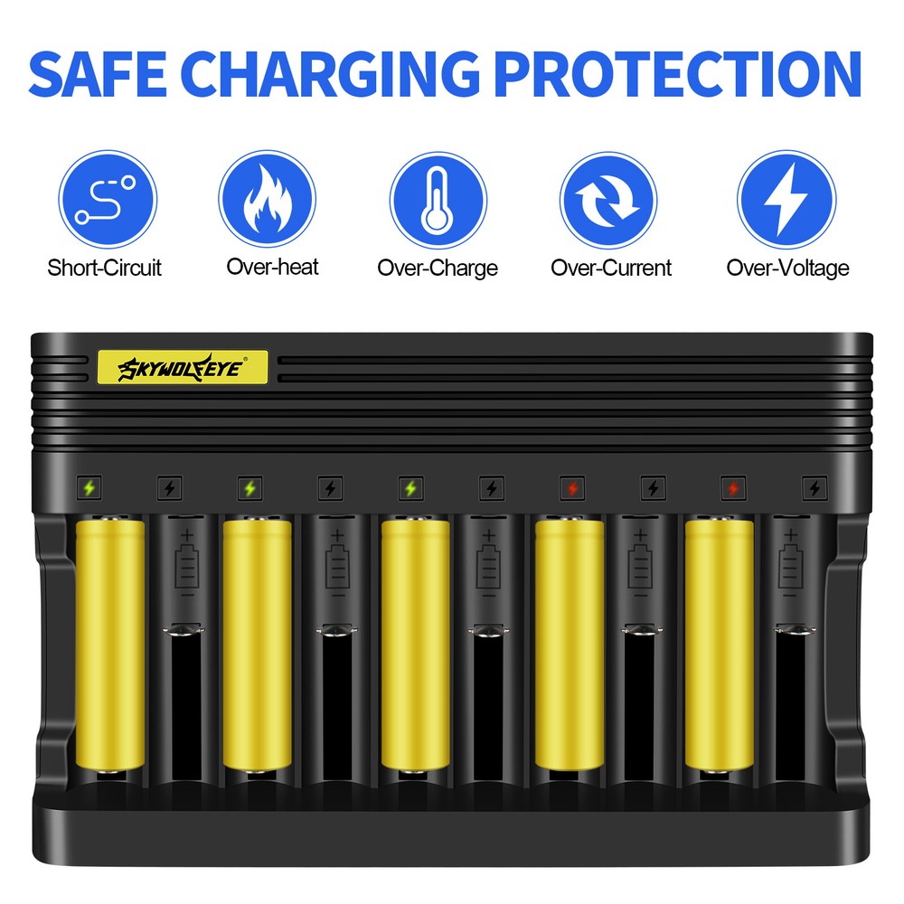 Cargador inteligente de 10 ranuras 3,7 V carga de litio para batería 26650 16340 14500 10500