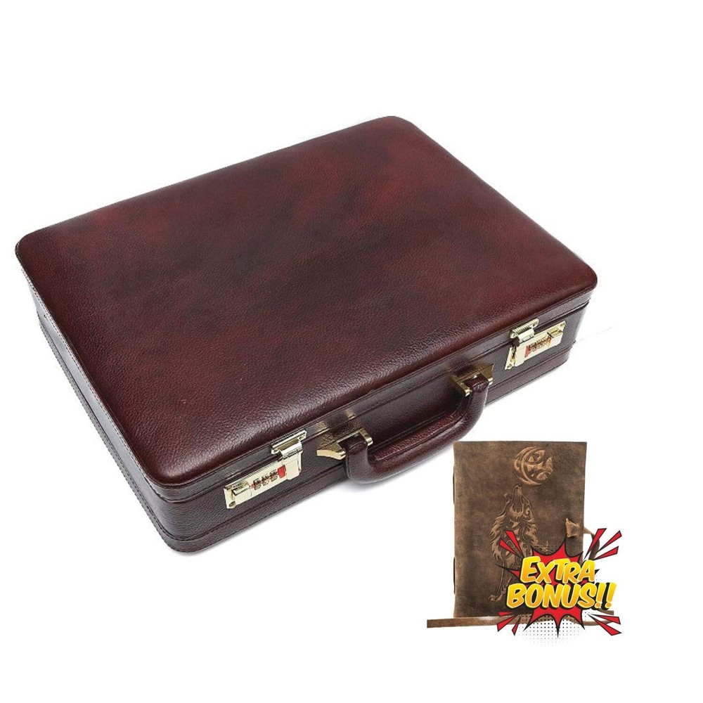 Expandable Leather Briefcase with Dual Combination Locks + Free Leather Journal