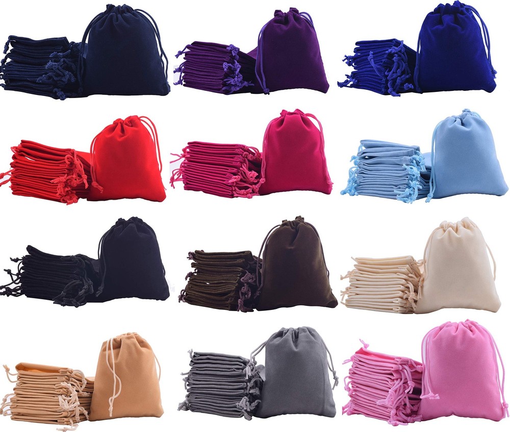 48pcs 12-Color Velvet Drawstring Gift Bags for Jewelry Wedding Favors Party Gifts